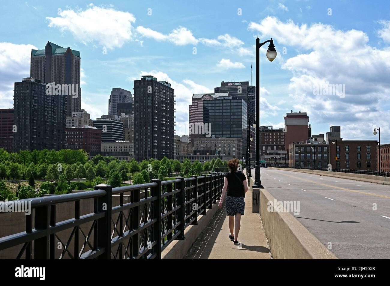 Eads Bridge and Skyline, St. Louis, Missouri, United States of America Stock Photo