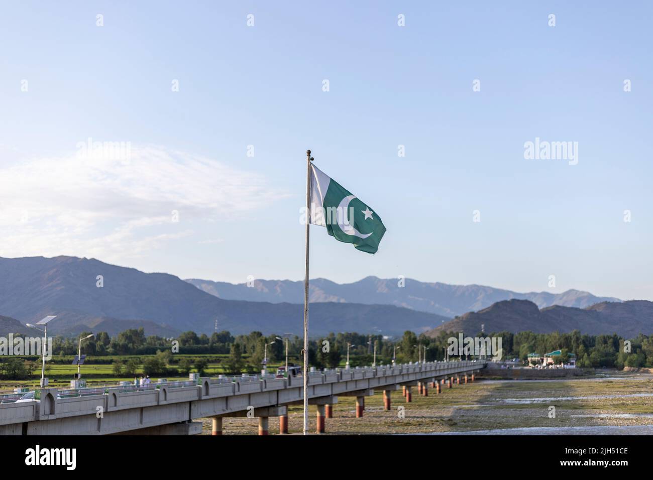 Pakistani flag with beautiful background and selective focus Stock Photo