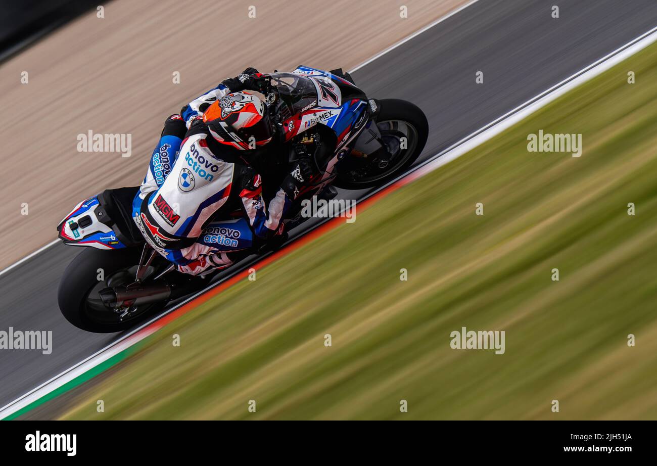 Bonovo Action BMW's Loris Baz during day one of the MOTUL FIM Superbike World Championship 2022 at Donington Park, Leicestershire. Picture date: Friday July 15, 2022. Stock Photo