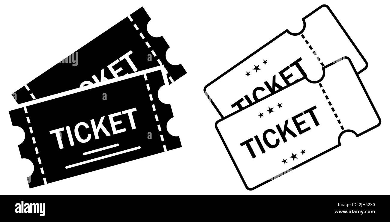 Ticket icon set. Flat and line art style. Vector illustration Stock ...