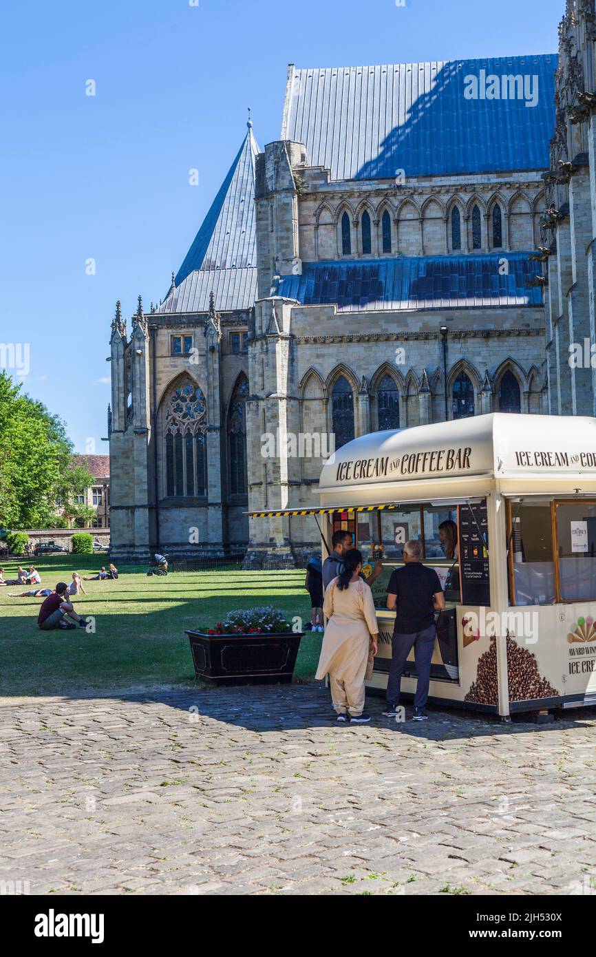 Dean's Park in York,North Yorkshire,England,UK with Ice Cream and coffee bar in foreground Stock Photo