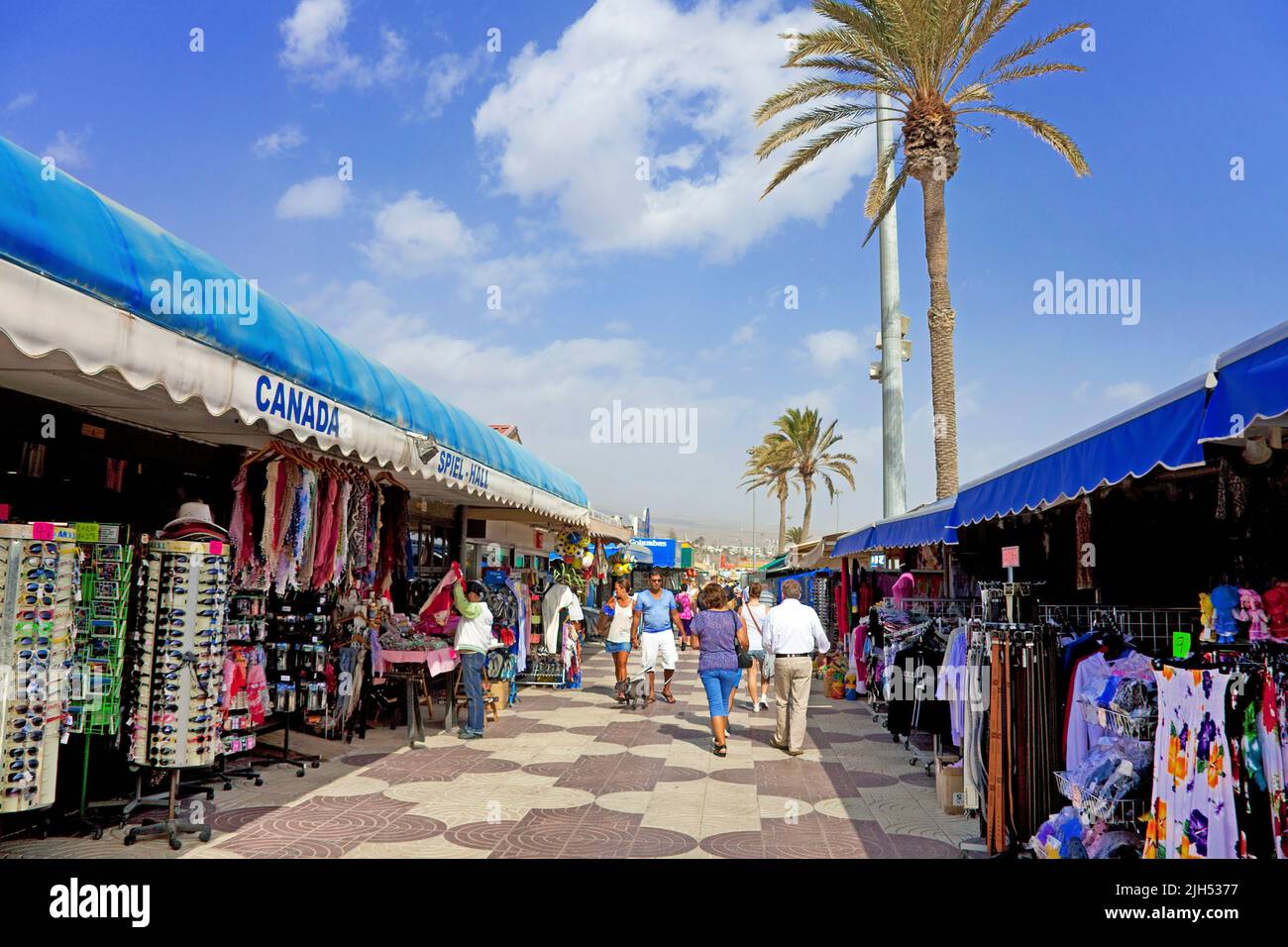 Shopping mile at the sea promenade, Playa del Ingles, Grand Canary, Canary islands, Spain, Europe Stock Photo
