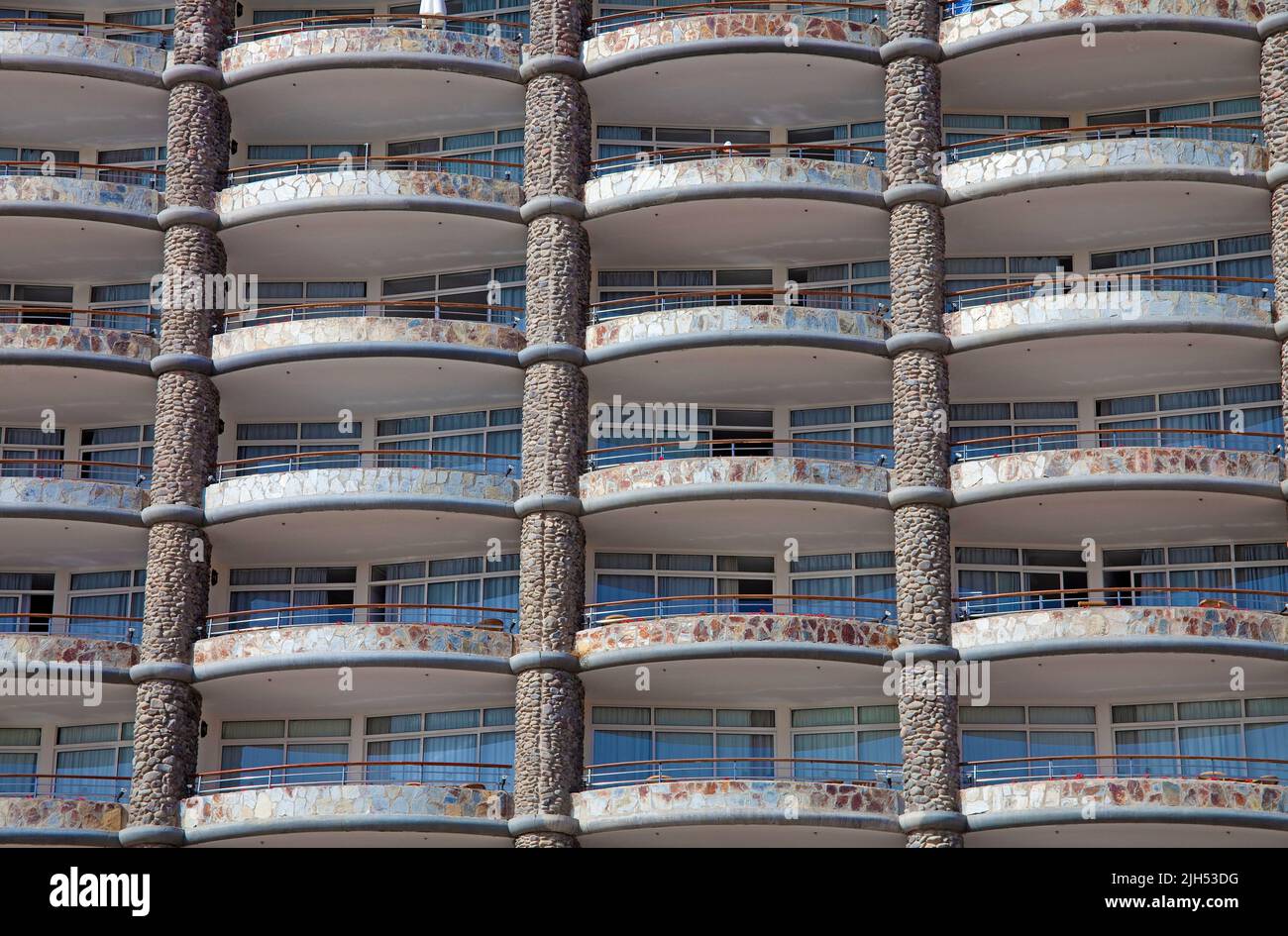 Balconies of appartments, hotel complex at Anfi del Mar, Arguineguin, Grand Canary, Canary islands, Spain, Europe Stock Photo