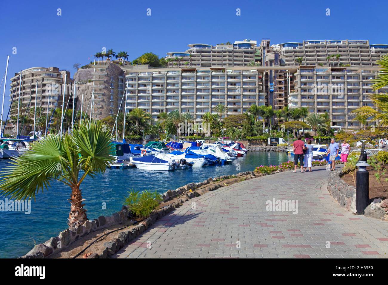 Boats in the Marina, hotel complex at Anfi del Mar, Arguineguin, Grand Canary, Canary islands, Spain, Europe Stock Photo