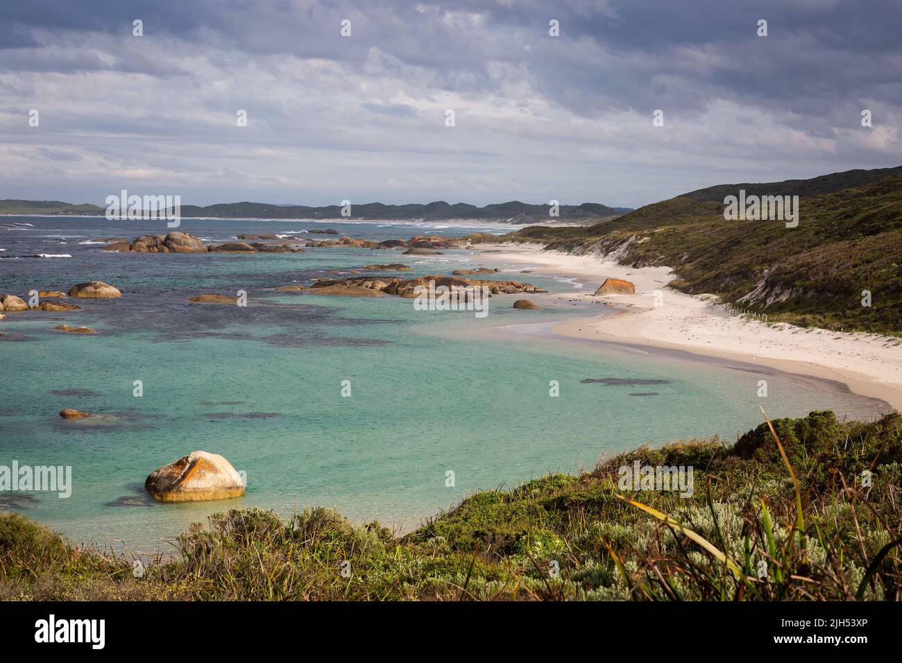 Looking westwards and over Greens Pool, Denmark Western Australia on a cloudy spring day Stock Photo