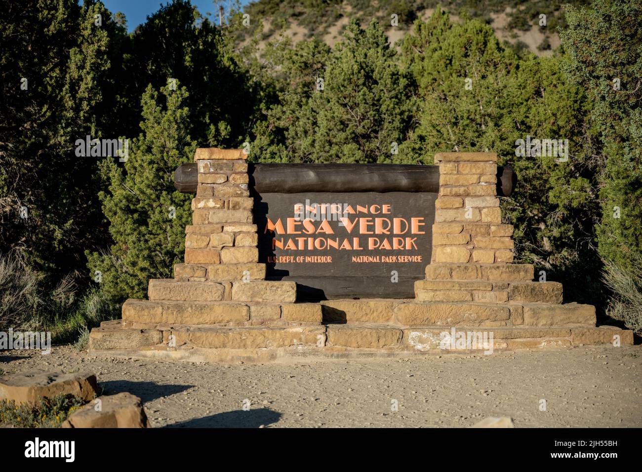 Mesa Verde National Park, United States: May 30, 2022: Mesa Verde National Park Entry Sign at park in southwestern Colorado Stock Photo