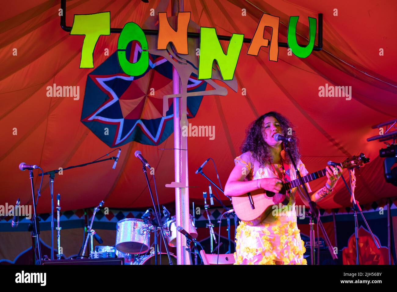 Tonnau Tropical Garden Party, with live music from around the world, took place at Carreglwyd Estate on Anglesey the weekend of 8th, 9th, 10th July 20 Stock Photo