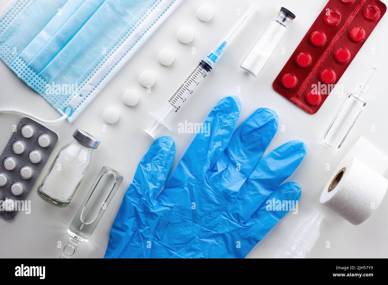 Various Medical Equipment Ampoules Drugs Tablets Capsules Spray 