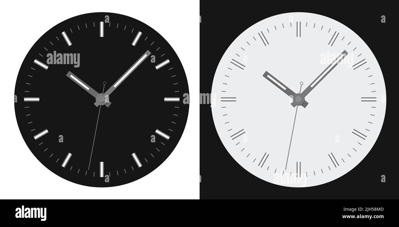 Flat design illustration of a clock face with minute, hour and second