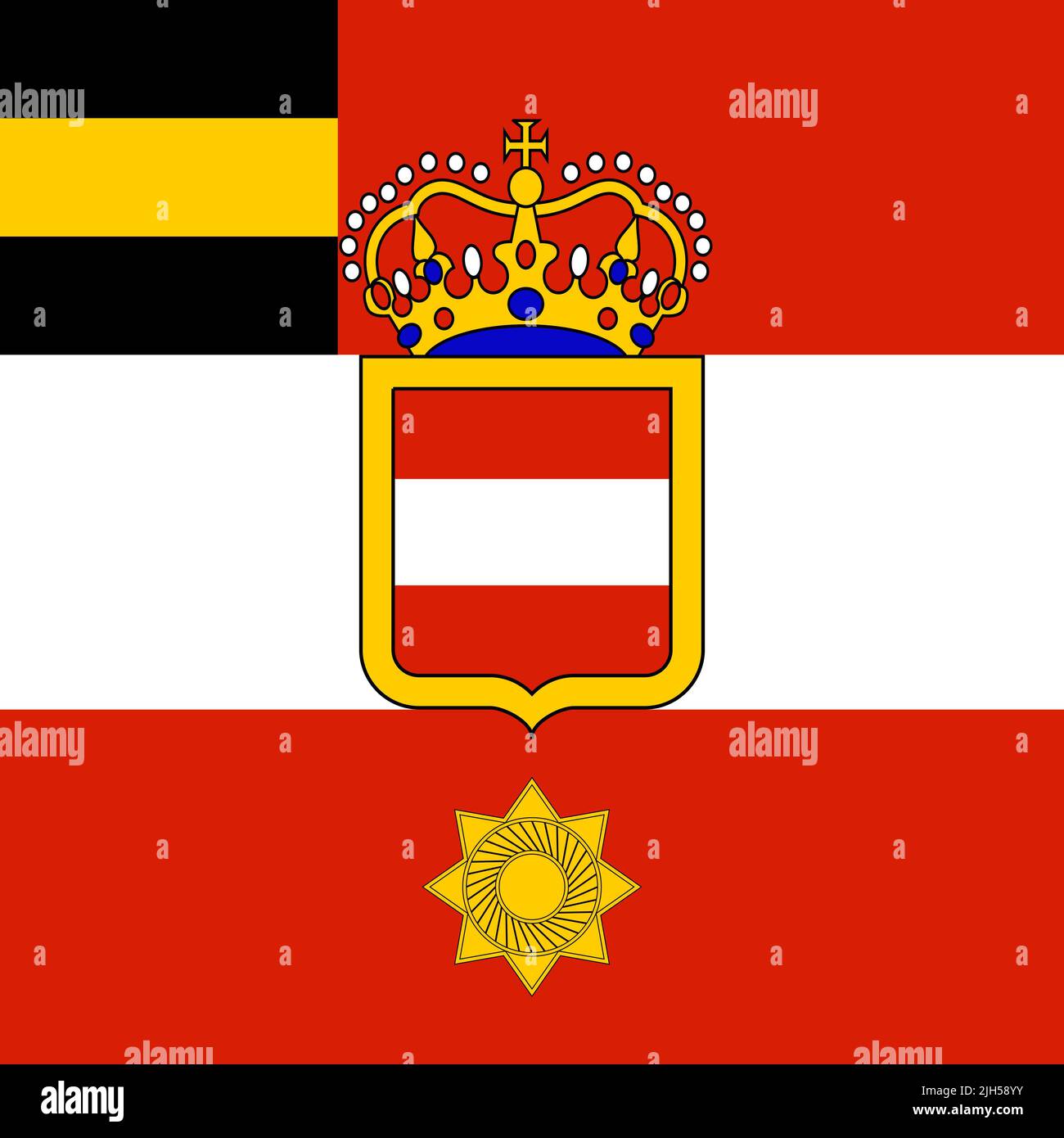 Top view of flag Habsburg Major General's Austria. Austrian travel and patriot concept. no flagpole. Plane layout, design. Flag background Stock Photo