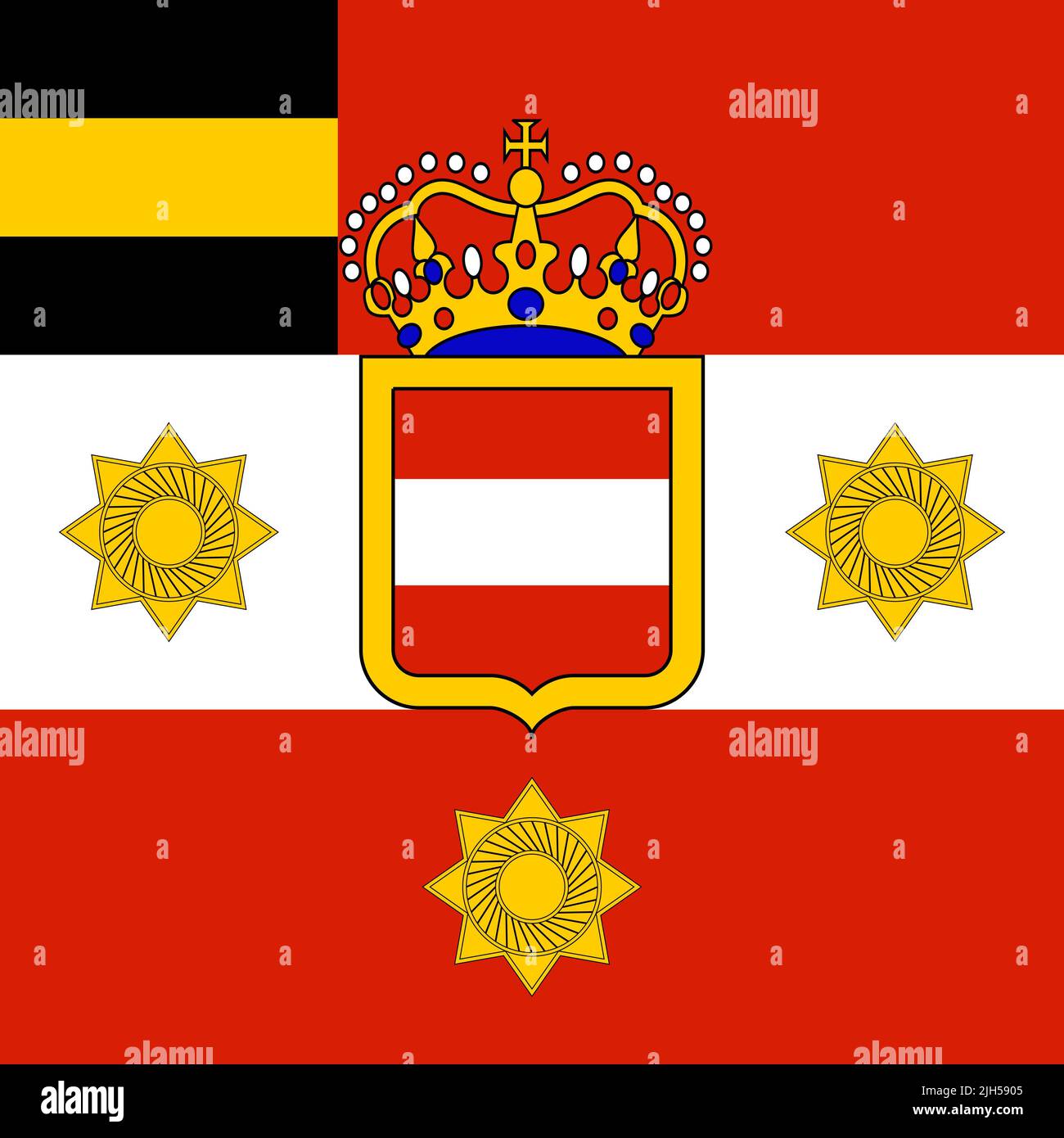 Top view of flag Habsburg General's Austria. Austrian travel and patriot concept. no flagpole. Plane layout, design. Flag background Stock Photo