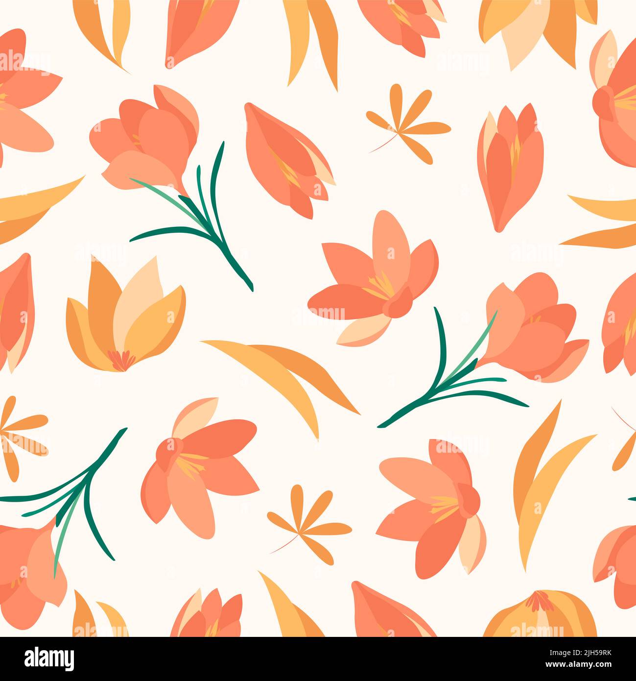 Botanical seamless pattern with leaves and flowers on white background ...