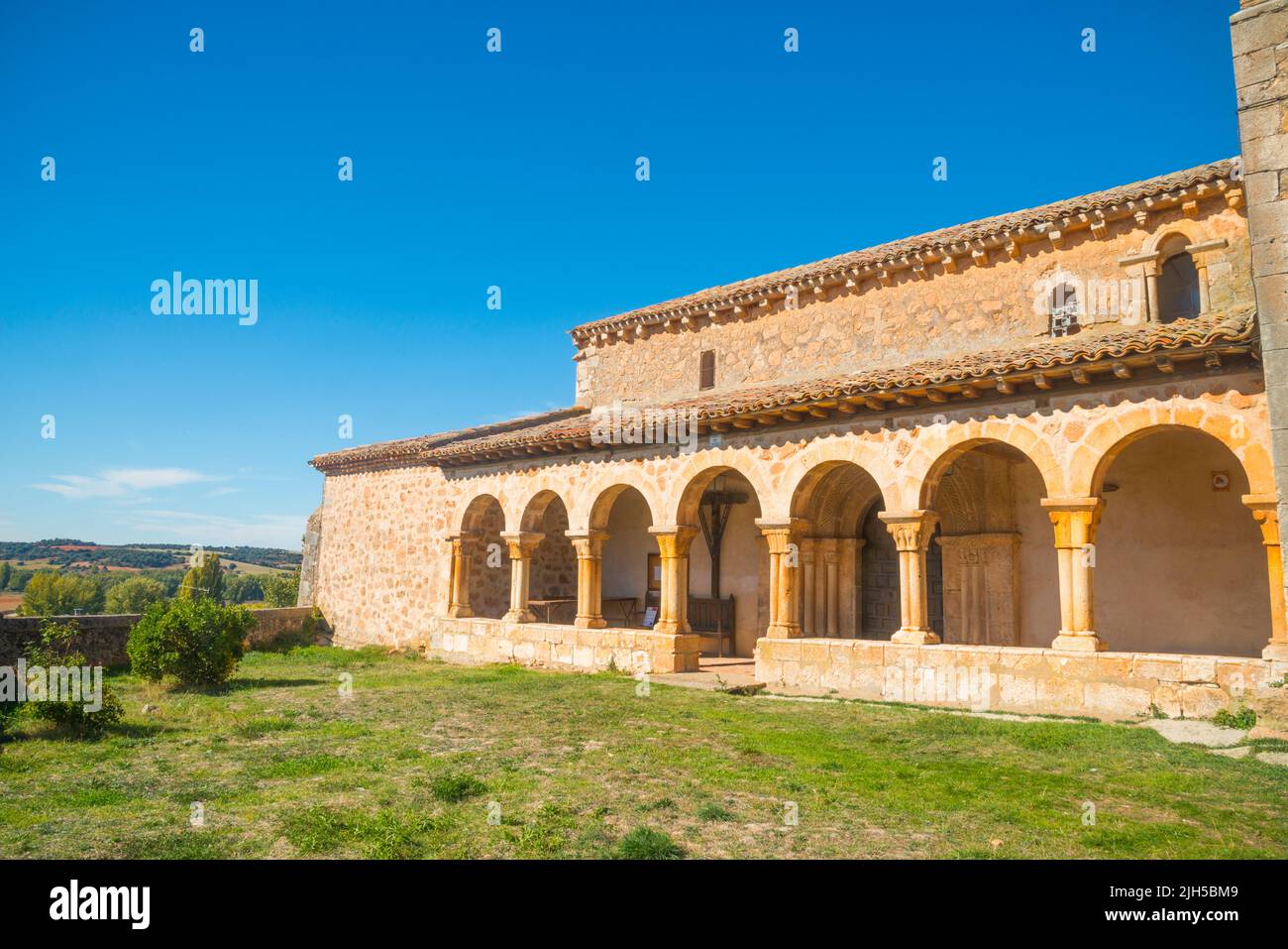 Romanesque atrium. San Martin church, Berzosa, Soria province, Castilla Leon, Spain. Stock Photo