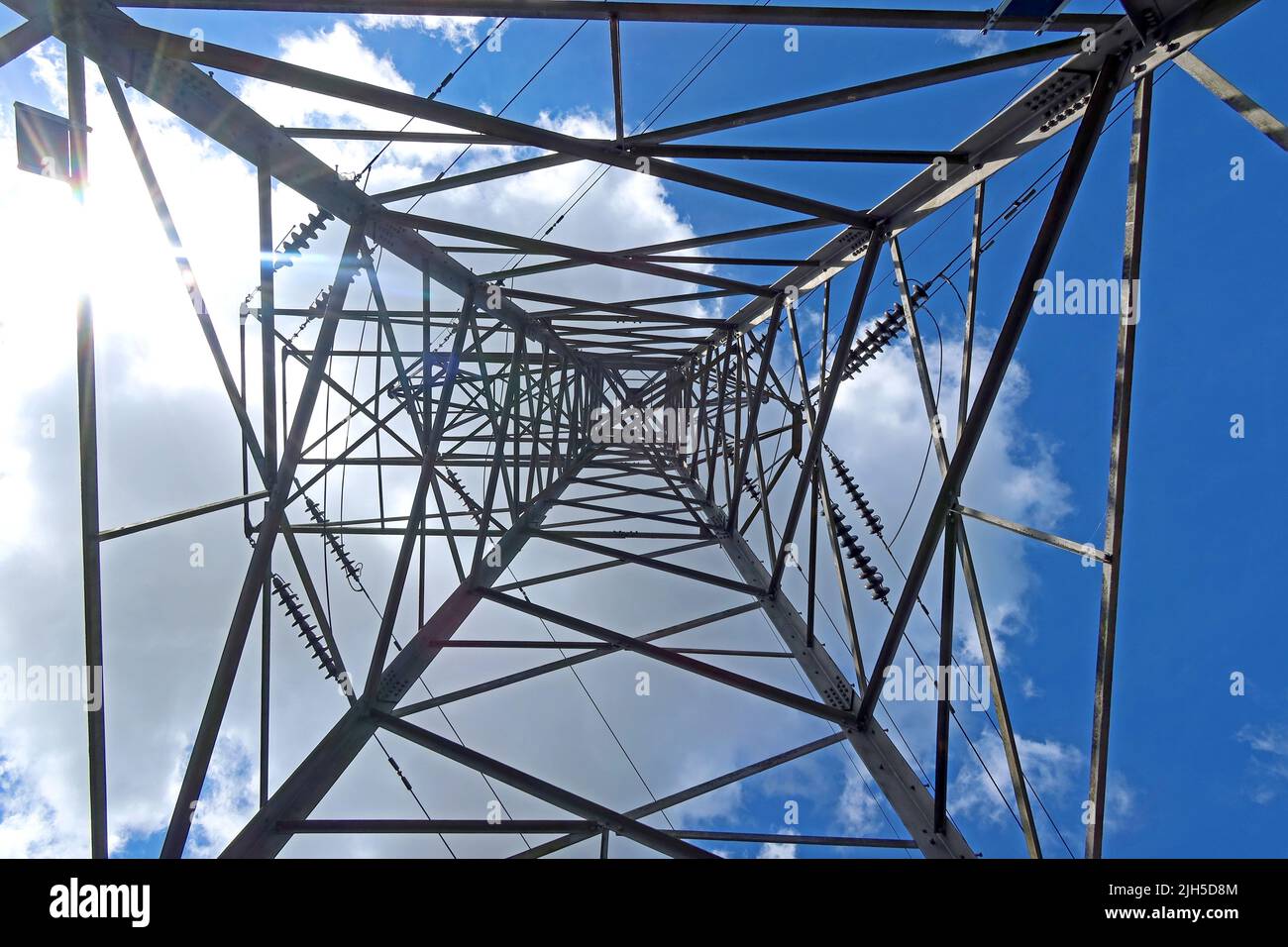 Electricity high voltage distribution overhead pylon, Altrincham, Cheshire, England, UK, WA14 5GJ Stock Photo