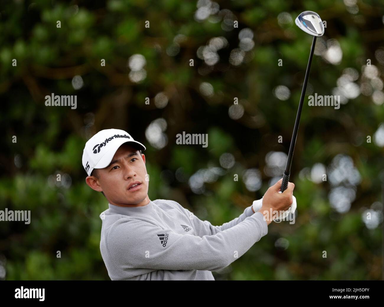 USA's Collin Morikawa tees off the 3rd during day two of The Open at ...