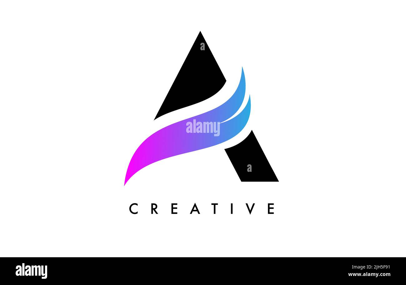 Letter A Logo Icon Design with Purple Swoosh and Creative Cut Curved ...