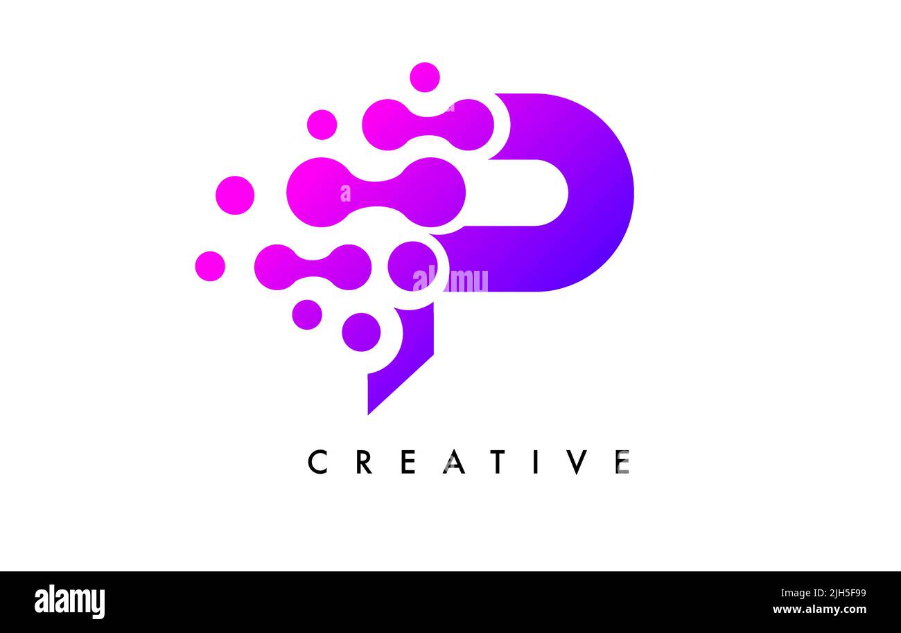 Bubbles Dots Letter P Logo Design. Creative Letter Icon with Blue ...