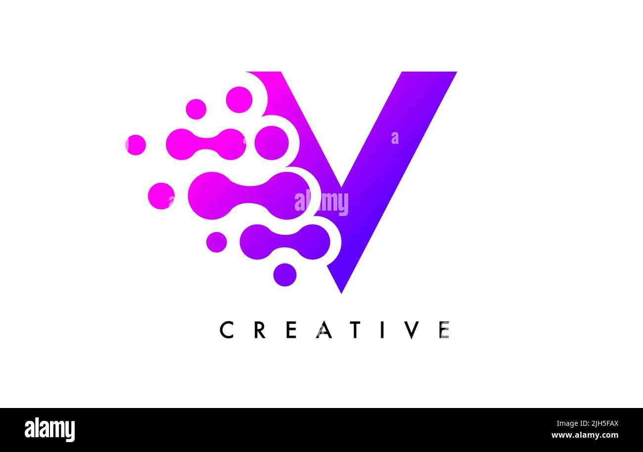 Bubbles Dots Letter V Logo Design. Creative Letter Icon with Blue ...