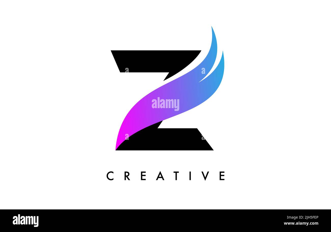 Letter Z Logo Icon Design with Purple Swoosh and Creative Cut Curved ...