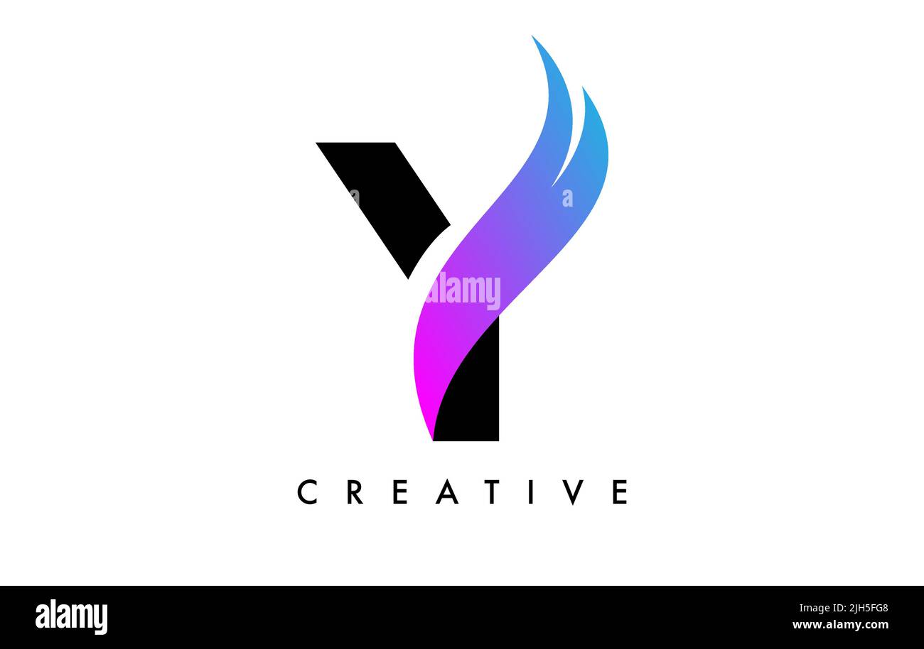 Letter Y Logo Icon Design with Purple Swoosh and Creative Cut Curved