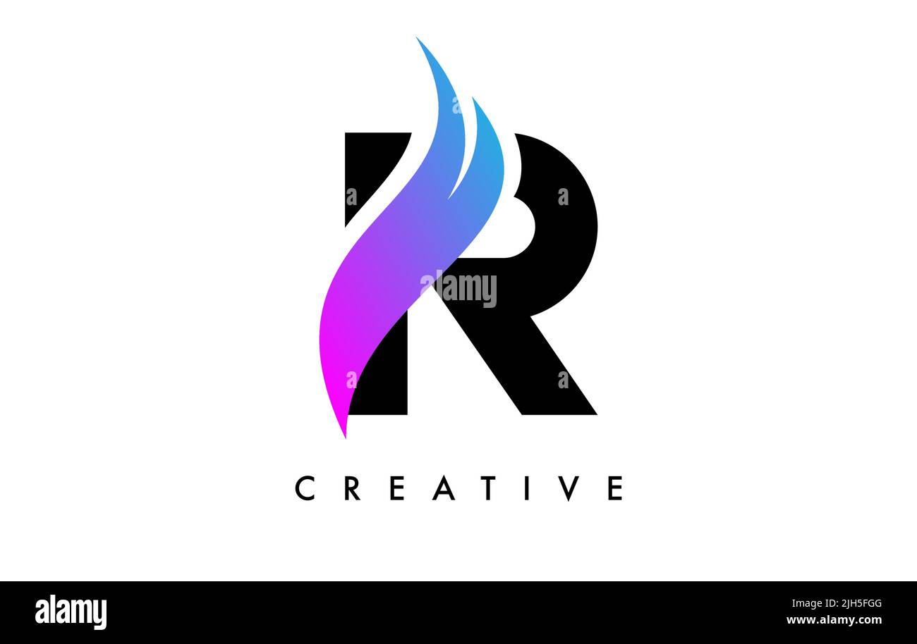 Letter R Logo Icon Design with Purple Swoosh and Creative Cut Curved ...