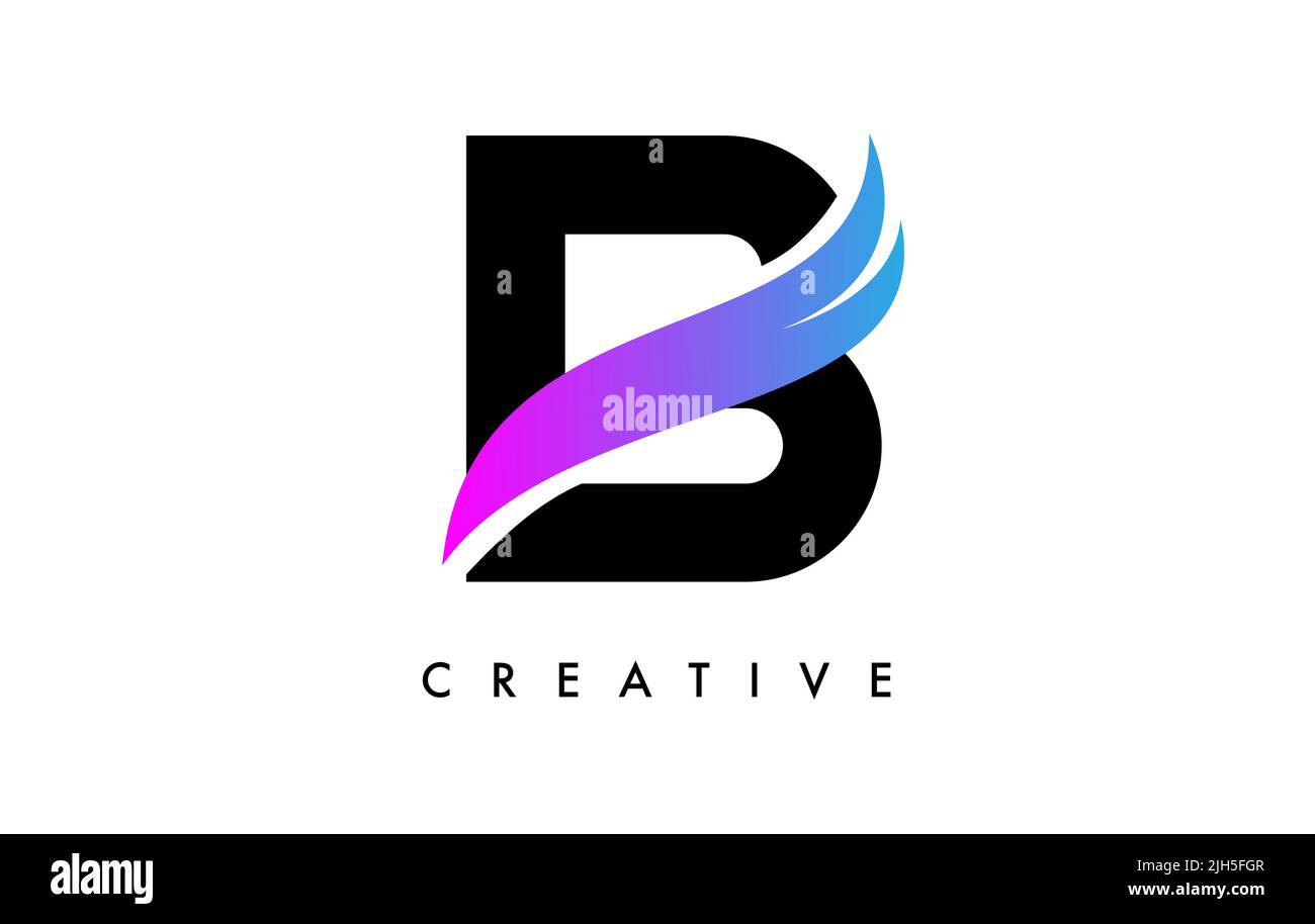 Letter B Logo Icon Design with Purple Swoosh and Creative Cut Curved ...