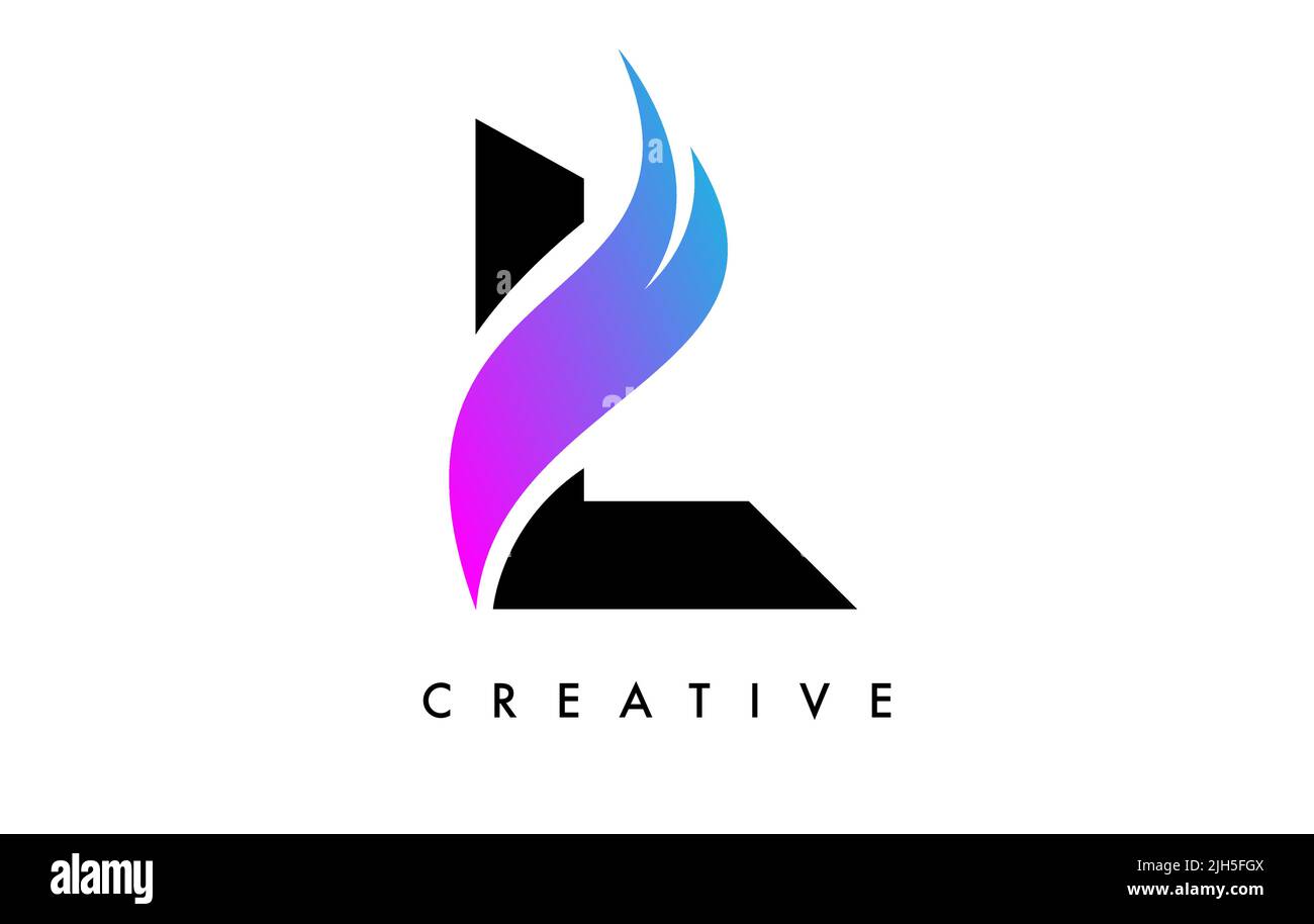 Letter L Logo Icon Design with Purple Swoosh and Creative Cut Curved ...