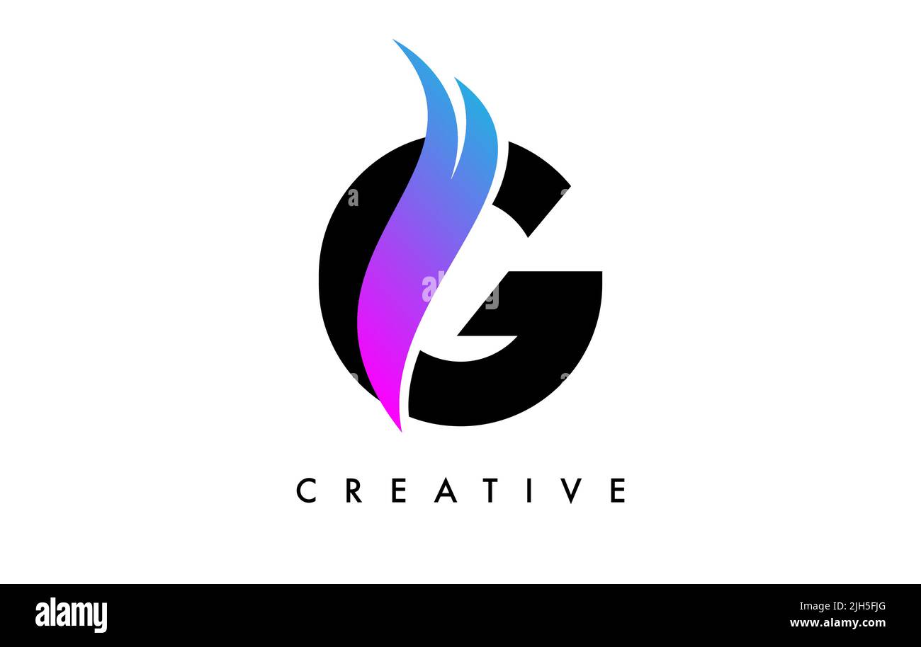 Letter G Logo Icon Design with Purple Swoosh and Creative Cut Curved ...