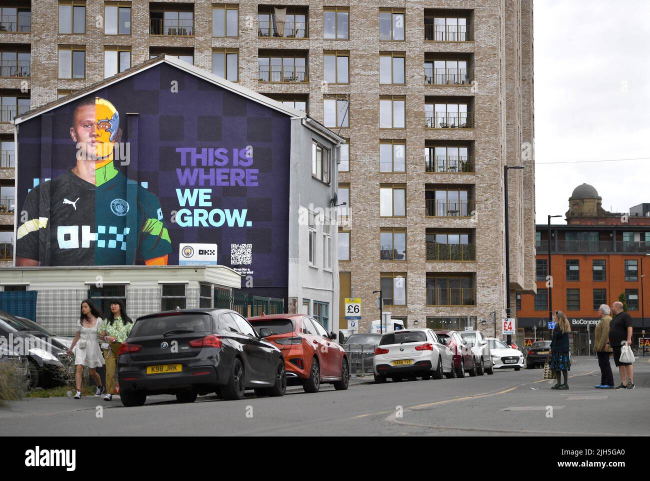 EDITORIAL USE ONLY A Cyber-Punk mural of Manchester City FC star Erling  Haaland by Akse P19 and Global Street Art Agency is unveiled in Manchester  as crypto trading platform OKX celebrates becoming