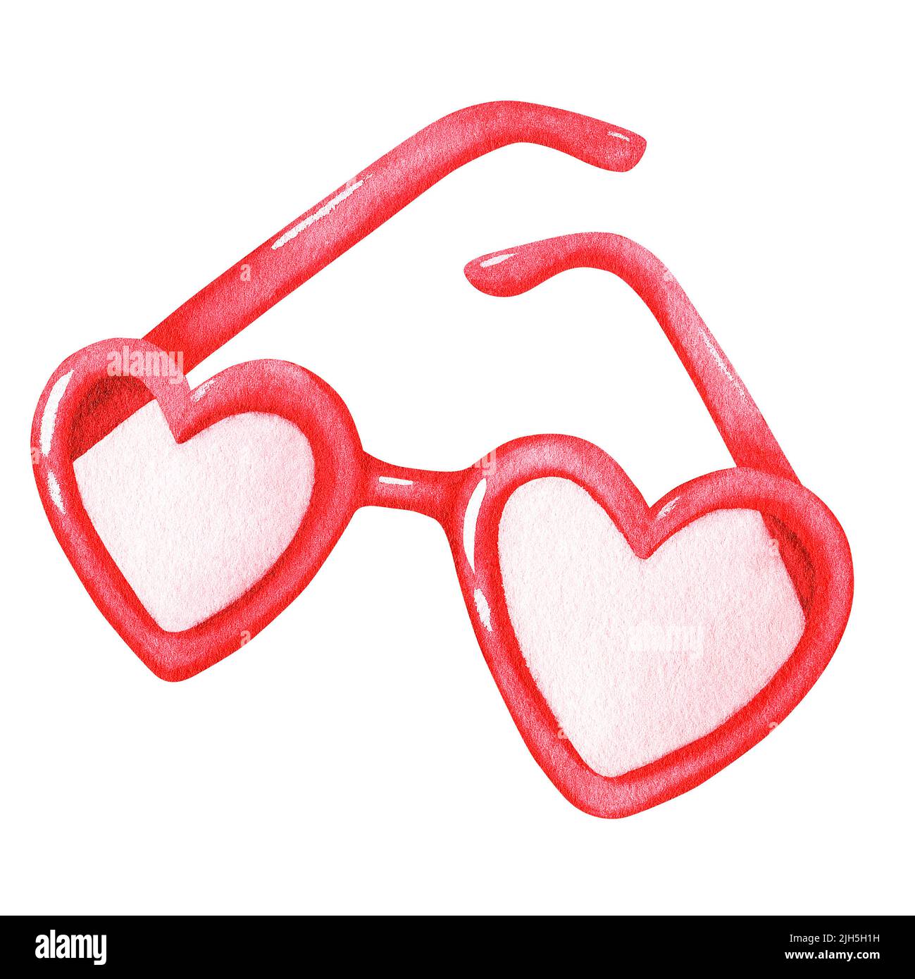 Sunglasses in the shape of a heart. Watercolor illustration. Isolated on a white background. For your design stickers, sunscreen products, cosmetics. Stock Photo