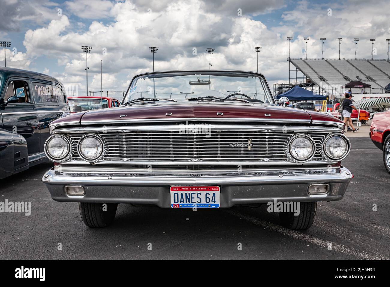 Lebanon, TN - May 14, 2022: Low perspective front view of a 1964 Ford Galaxie 500 Convertible at a local car show. Stock Photo
