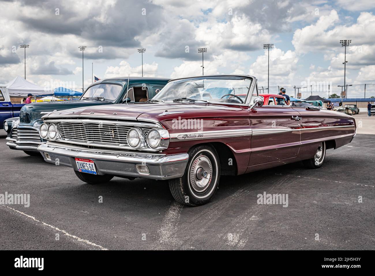 Lebanon, TN - May 14, 2022: Low perspective front corner view of a 1964 Ford Galaxie 500 Convertible at a local car show. Stock Photo