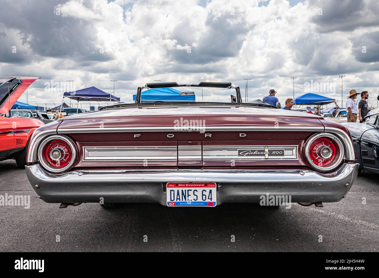 Lebanon, TN - May 14, 2022: Low perspective rear view of a 1964 Ford Galaxie 500 Convertible at a local car show. Stock Photo