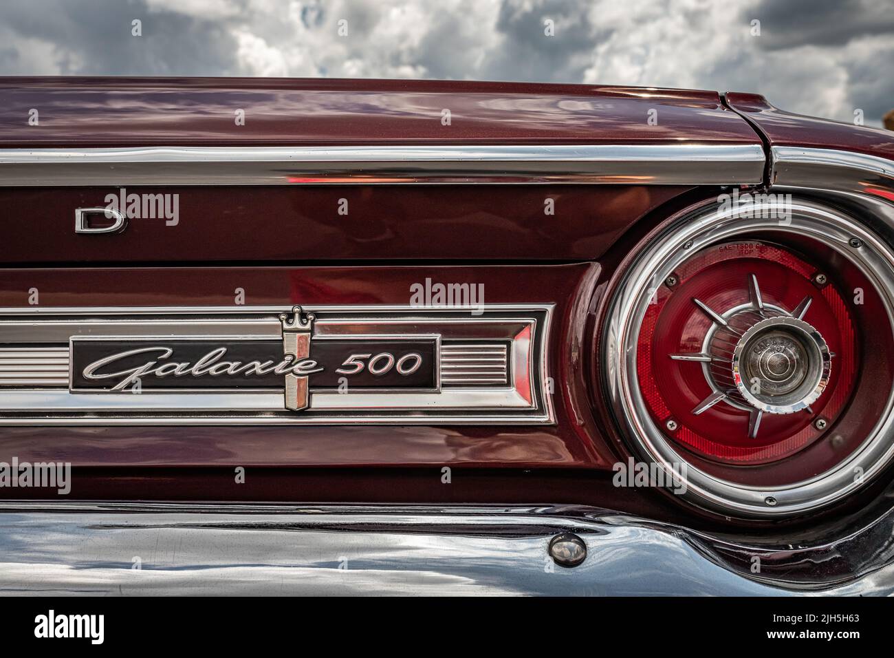 Lebanon, TN - May 14, 2022: Close up detail view of a 1964 Ford Galaxie 500 Convertible taillight assembly at a local car show. Stock Photo