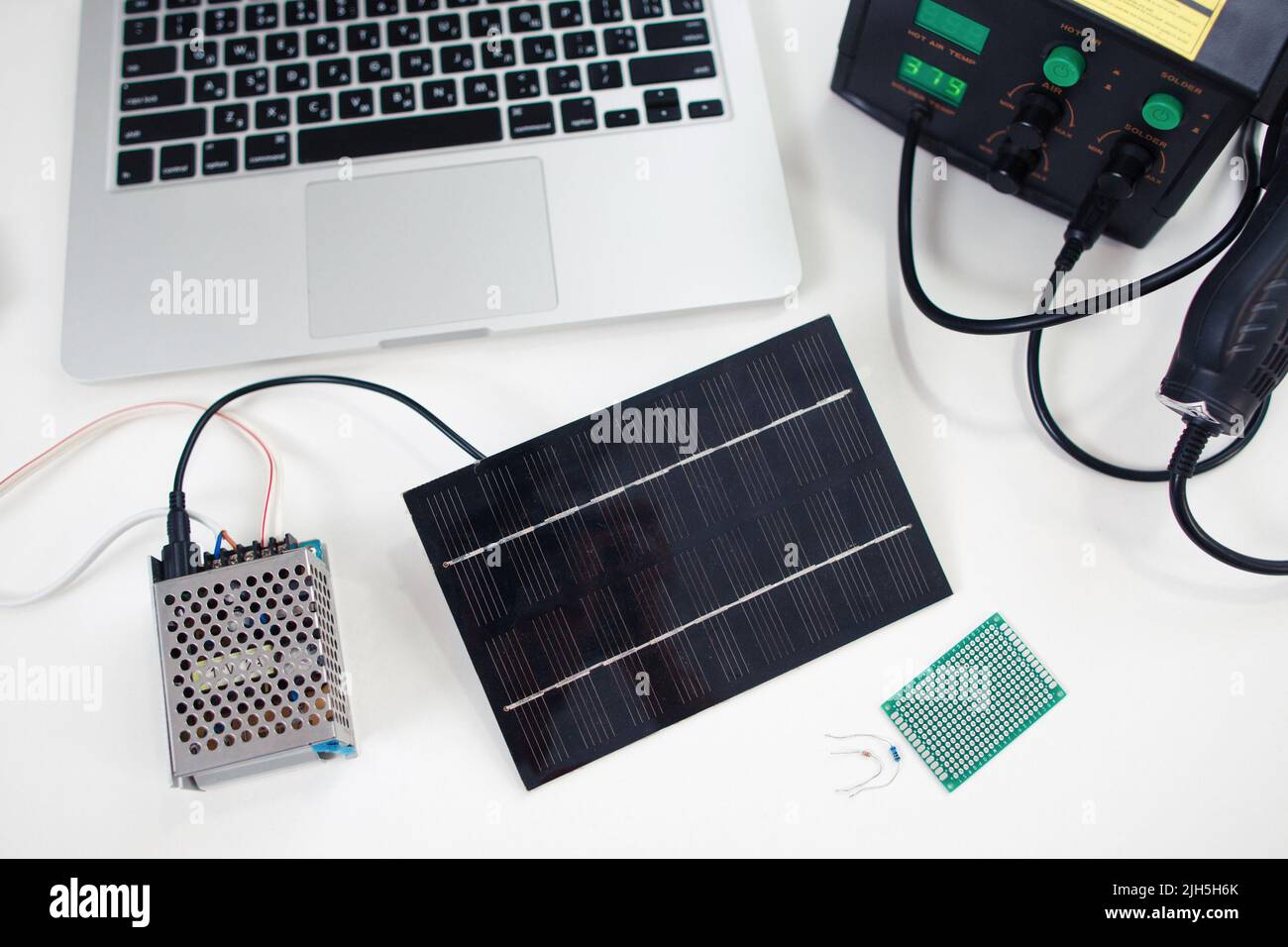 Solar battery connected to transmitter Stock Photo