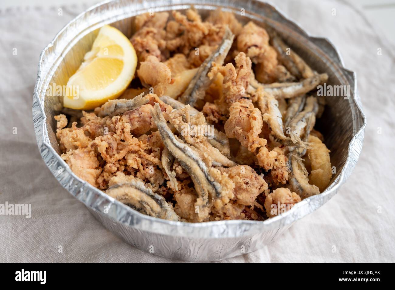 Spanish sea food, cripsy deep fried baby octopus, fish, calamari rings