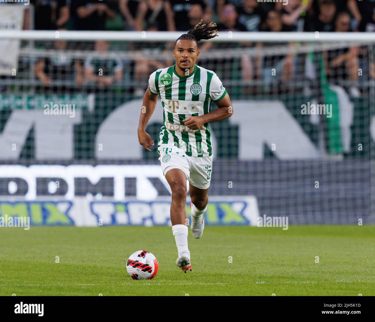 BUDAPEST, HUNGARY - JULY 13: Adama Traore of Ferencvarosi TC scores during  the UEFA Champions League 2022/23 First Qualifying Round Second Leg match  between Ferencvarosi TC and FC Tobol at Ferencvaros Stadium