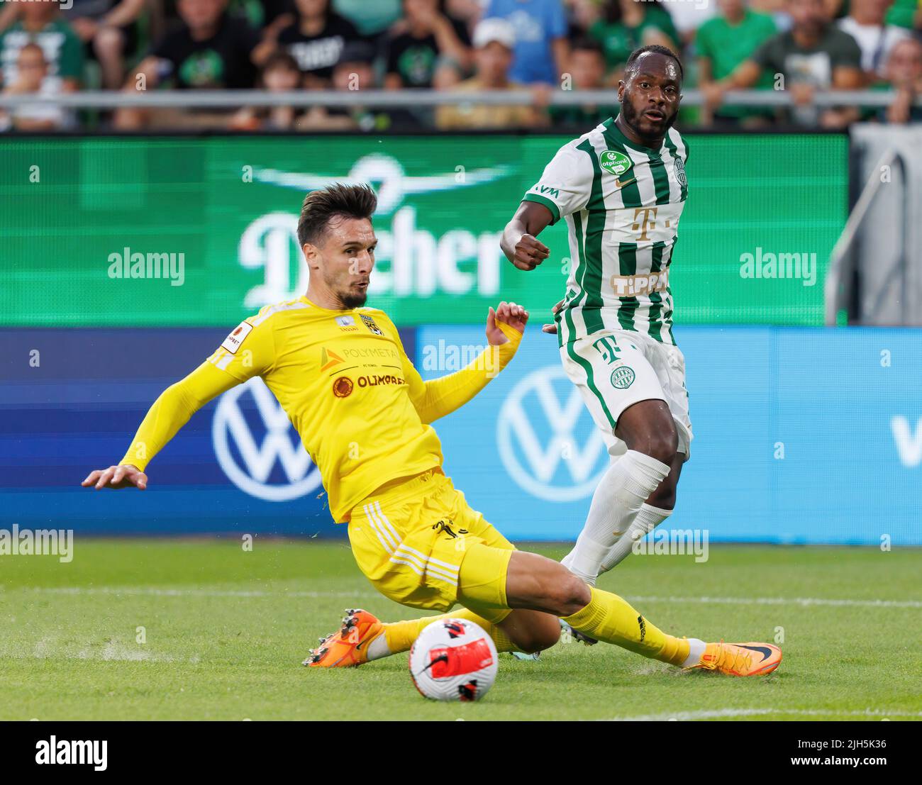 BUDAPEST, HUNGARY - FEBRUARY 15: (l-r) Miha Blazic of Ferencvarosi