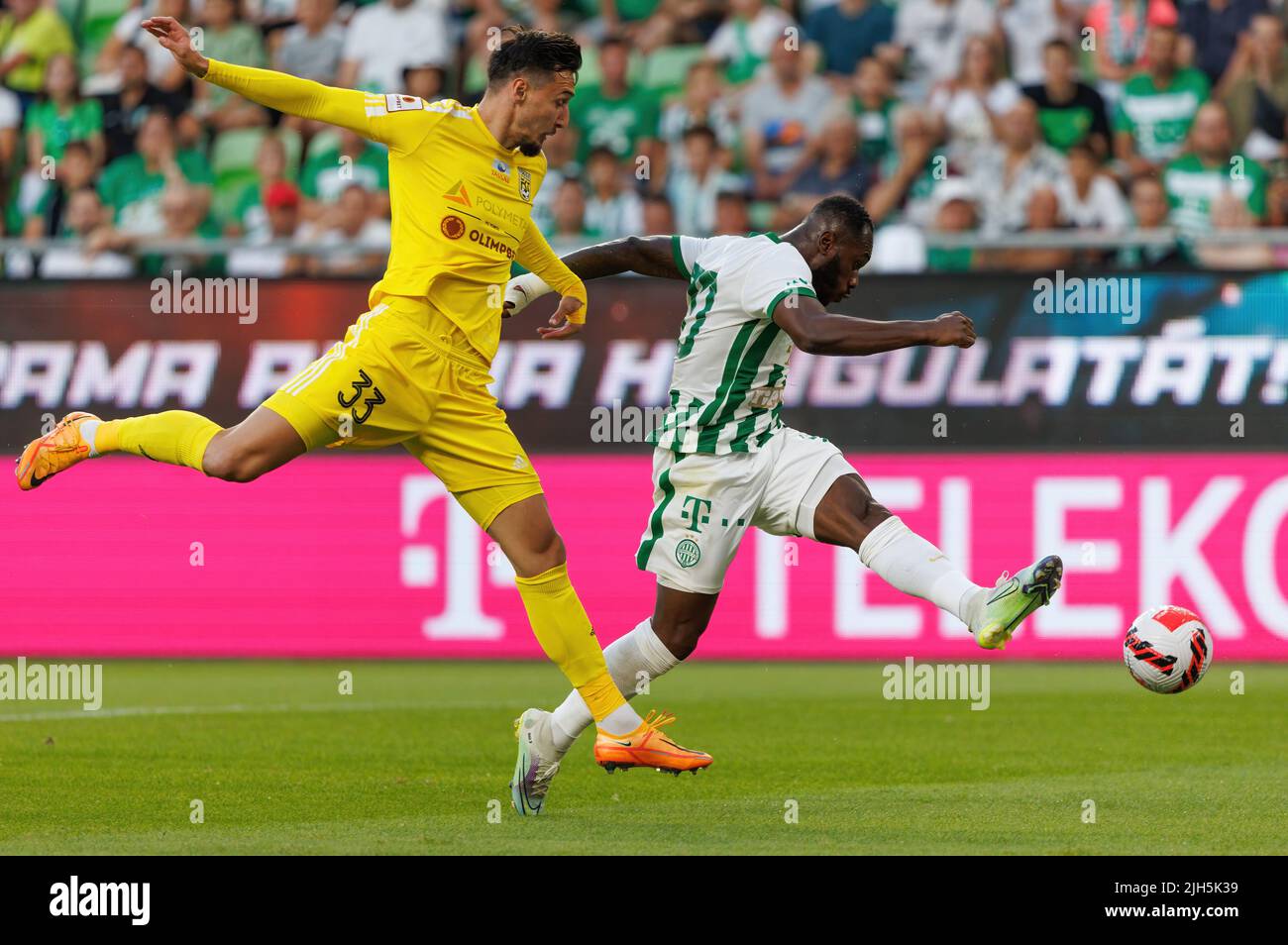 BUDAPEST, HUNGARY - JULY 13: Adama Traore of Ferencvarosi TC scores during  the UEFA Champions League 2022/23 First Qualifying Round Second Leg match  between Ferencvarosi TC and FC Tobol at Ferencvaros Stadium