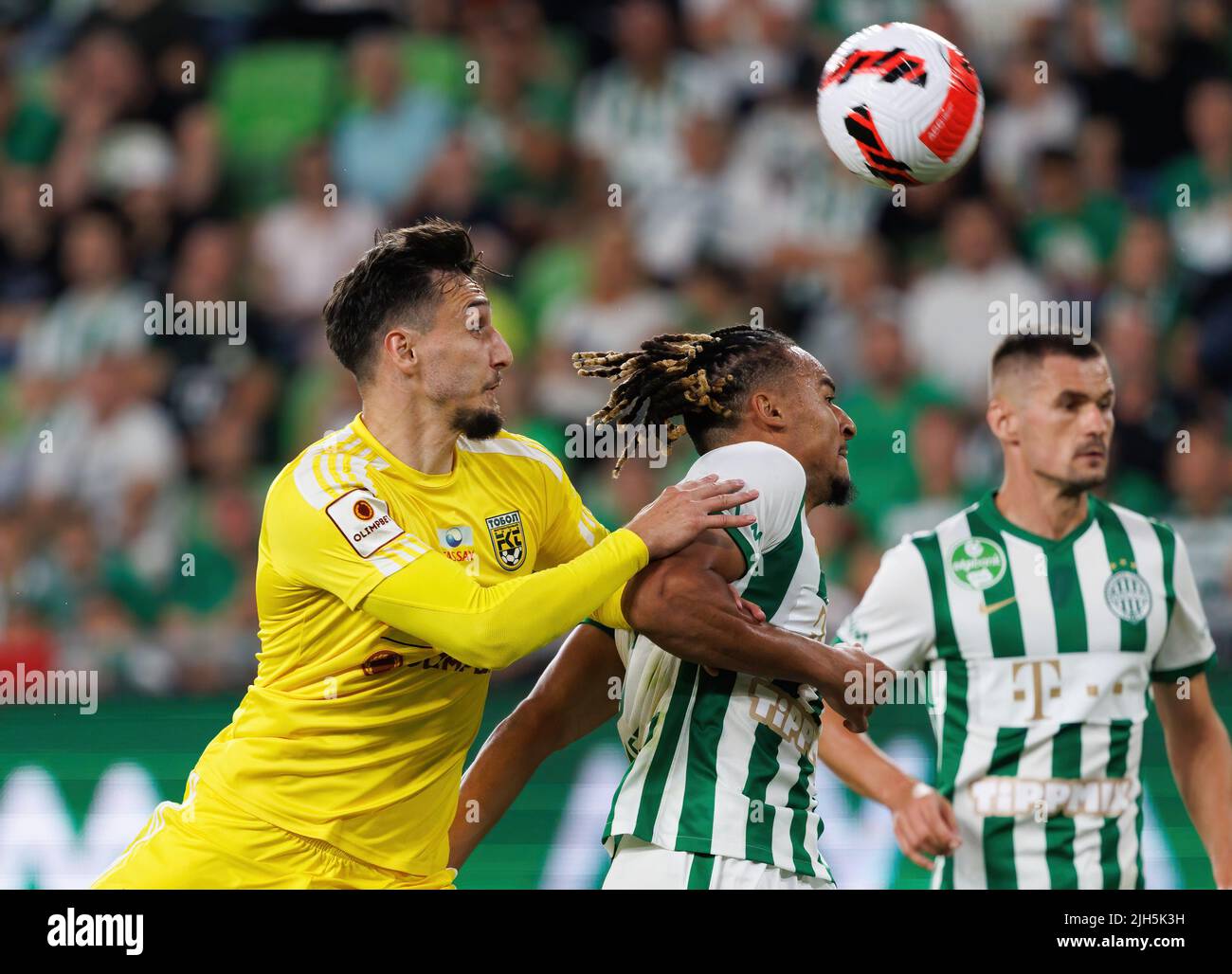 Belgrade. 24th July, 2019. Crvena Zvezda's Milan Rodic (R) vies with HJK's  Nikolai Alho (L) during UEFA Champions League first leg of the second  qualifying round between Serbia's Crvena Zvezda and Finland's