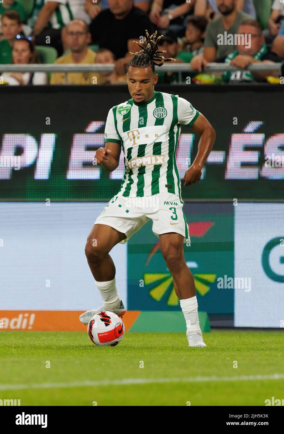 BUDAPEST, HUNGARY - JULY 13: Samy Mmaee of Ferencvarosi TC controls the  ball during the UEFA Champions League 2022/23 First Qualifying Round Second  Leg match between Ferencvarosi TC and FC Tobol at