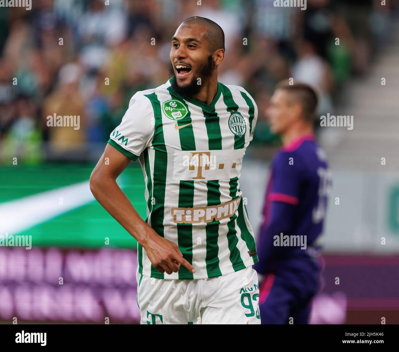 BUDAPEST, HUNGARY - AUGUST 4: Stjepan Loncar of Ferencvarosi TC controls  the ball during the UEFA Champions League Third Qualifying Round 1st Leg  match between Ferencvarosi TC and SK Slavia Praha at