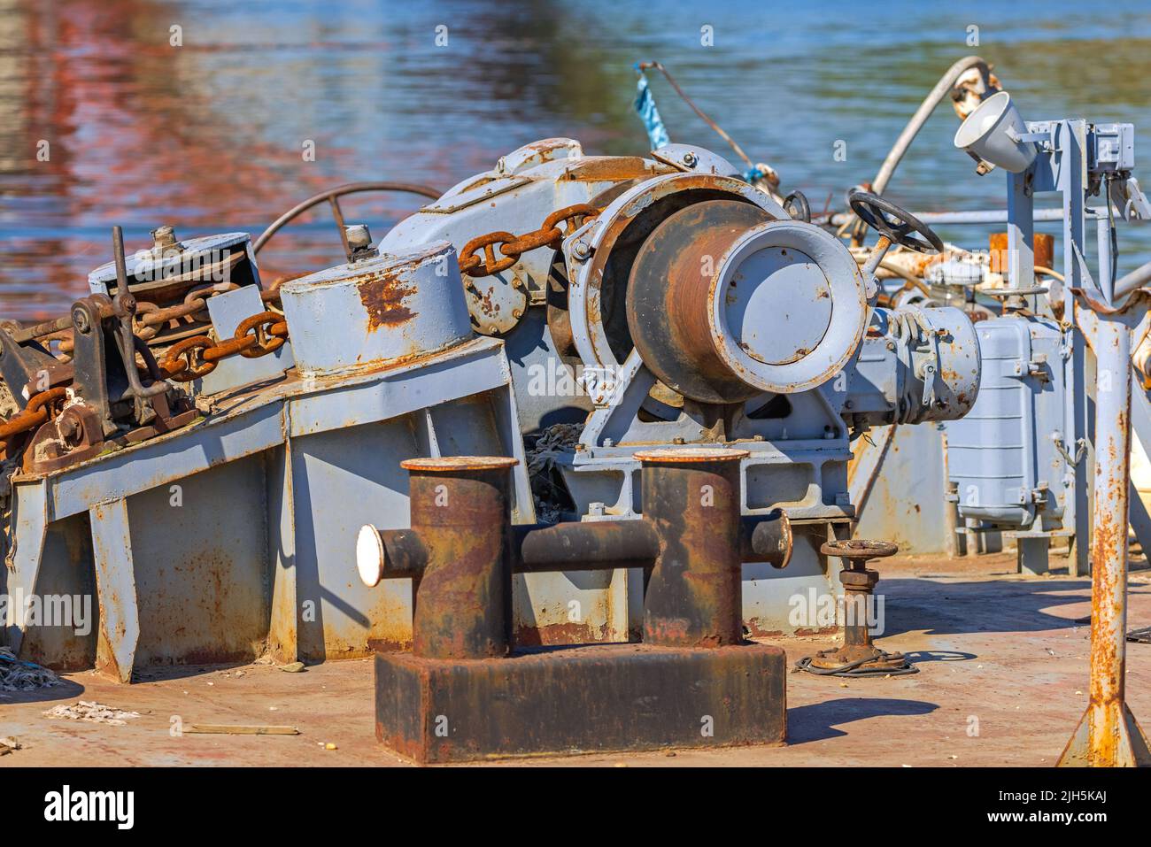 Big Ship Anchor Apparatus Windlass Drum at Deck Stock Photo Alamy