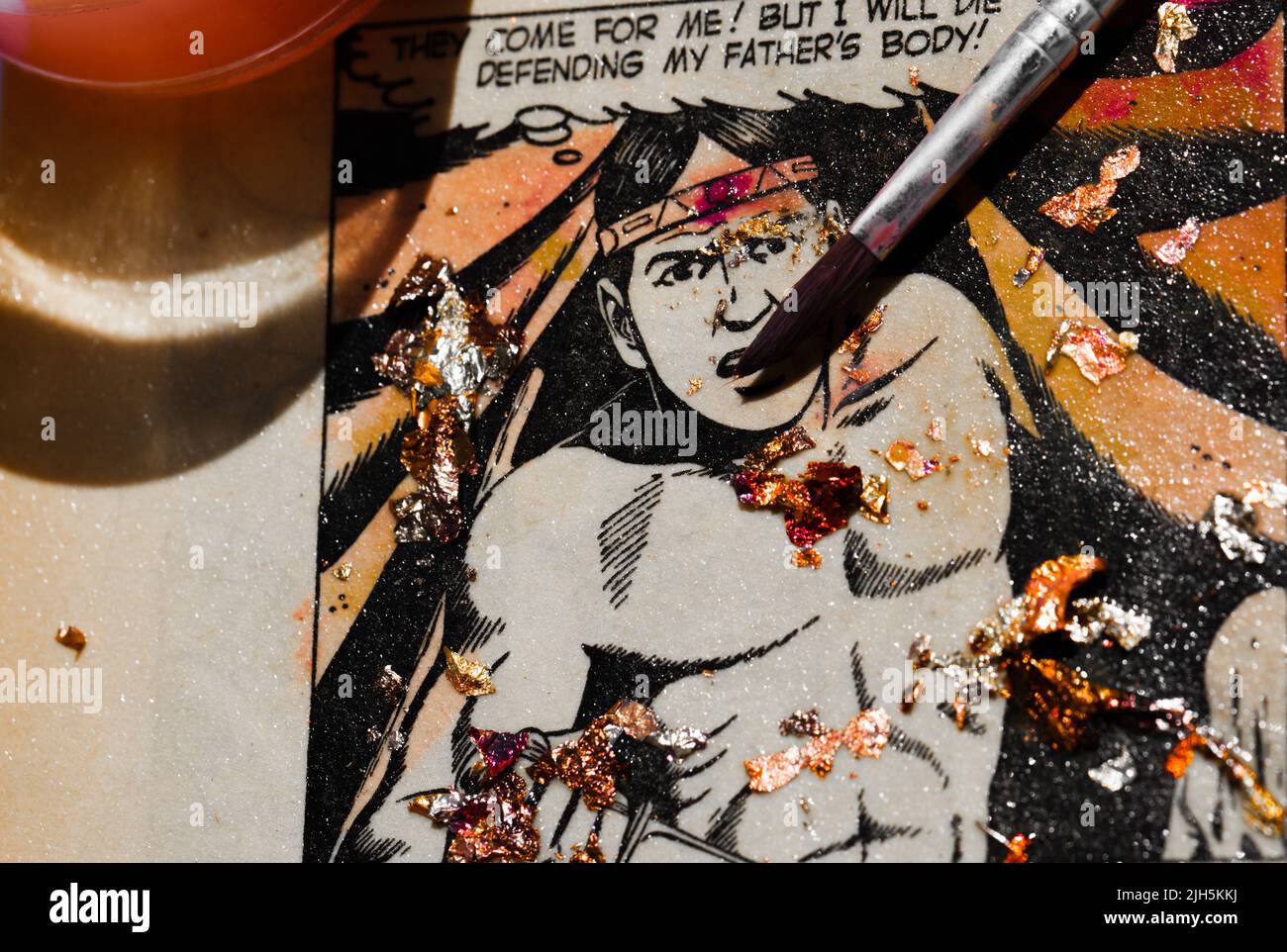 Close-up of a painted comic strip featuring iconic Native American ...