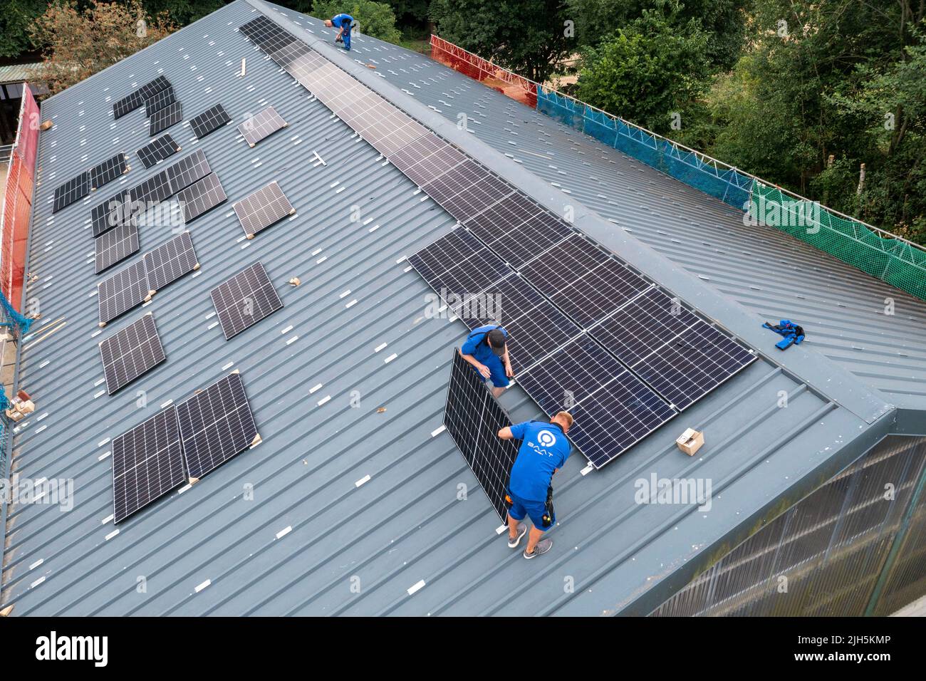 Installation of solar modules on the roof of a barn, a farm, over 240 ...