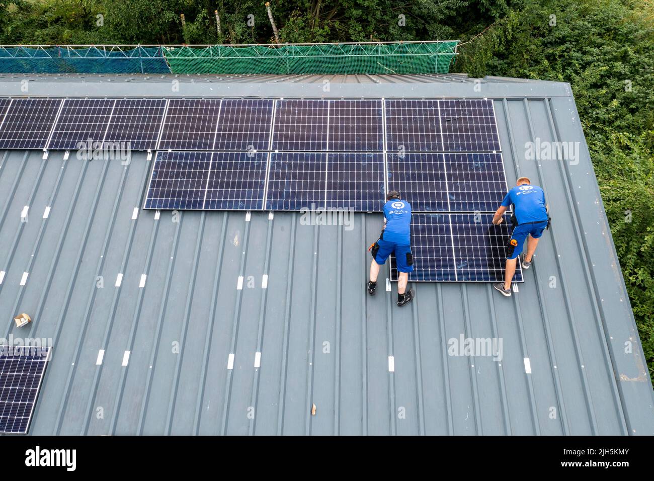 Installation of solar modules on the roof of a barn, a farm, over 240 ...