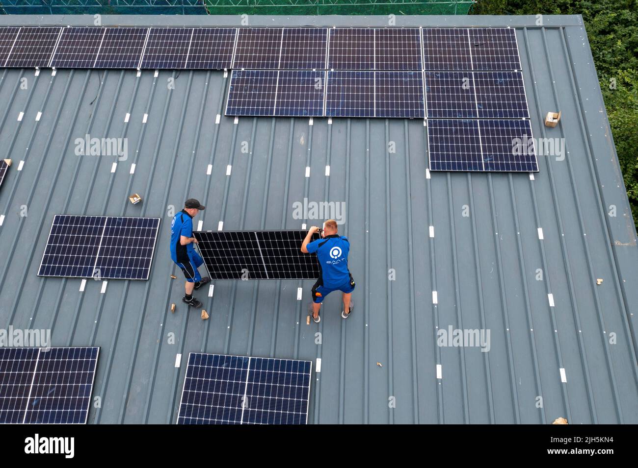 Installation of solar modules on the roof of a barn, a farm, over 240 ...