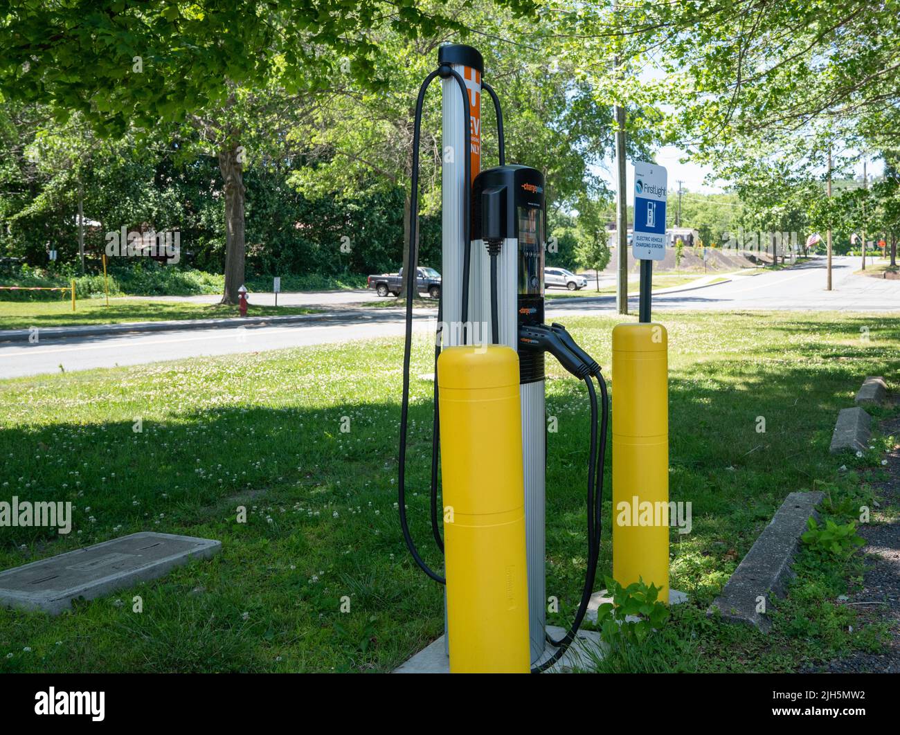 Montague, MA USA June 19, 2022 A ChargePoint Power Station port for