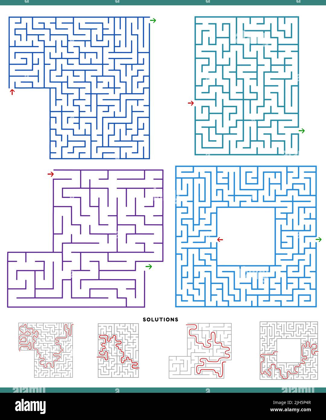 Illustration of maze games graphs set with solutions Stock Vector Image
