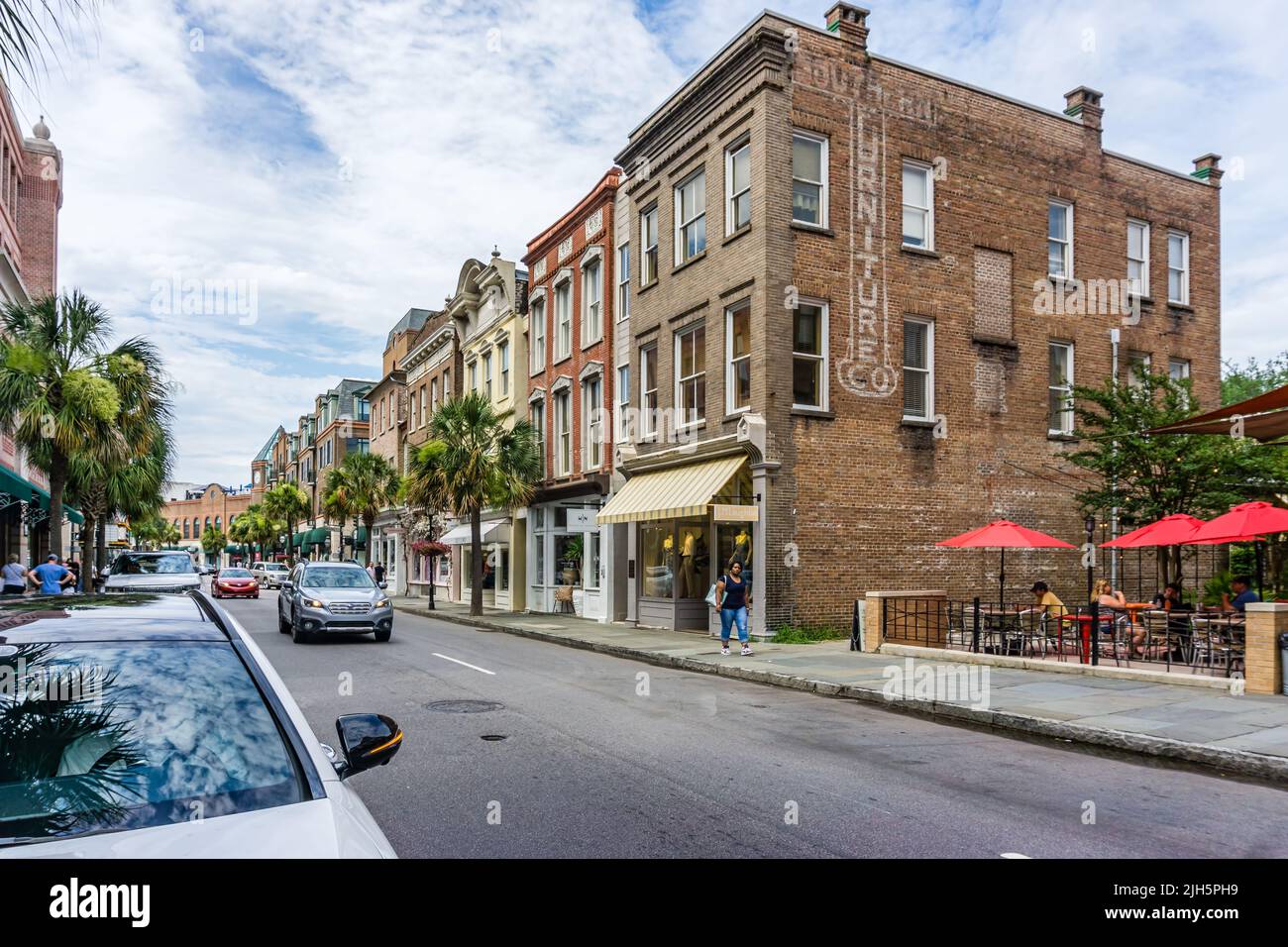 A scenic street in Charleston, South Carolina. Stock Photo